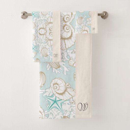 Kustturquoise zand strand Monogram handdoekset Bad Handdoek (Insitu)
