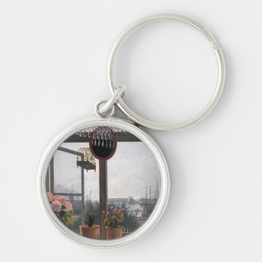 Kustuitnodiging: Open raam & zeegezicht Sleutelhanger (Voorkant)