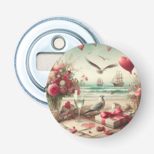 Kustvaart/nautische Valentijnsdag Button Flesopener