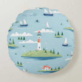 Kustvaartuigen nautische vuurtoren rond kussen