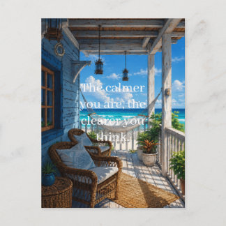 Kustveranda met Hangmat en Turquoise Zee Feestdagenkaart