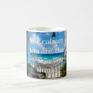 Kustveranda met Hangmat en Turquoise Zee Koffiemok
