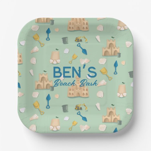 Kustverjaardag Sandcastle Beach Seashell Papieren Bordje (Voorkant)