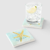 Kustvis Aqua Waterverf Stenen Onderzetter (Zijkant)