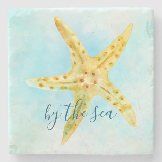 Kustvis Aqua Waterverf Stenen Onderzetter (Voorkant)