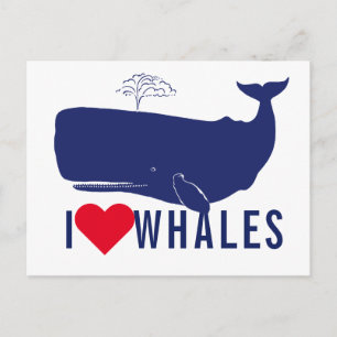 Kustvis I Love Whales Quote Modern Blue Typografie Briefkaart