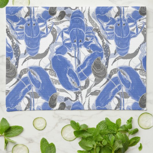 Kustvis Levende Blauwe Kreeften Theedoek (Gevouwen)