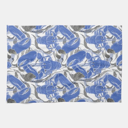Kustvis Levende Blauwe Kreeften Theedoek (Horizontaal)