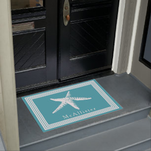 Kustvis Lijst en Zee blauw Deurmat
