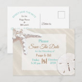 Kustvis Sandy Wedding Save the Date Aankondigingskaart (Voorkant / Achterkant)