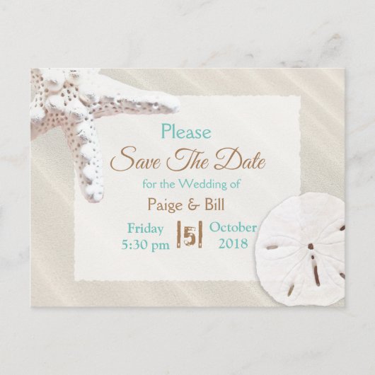 Kustvis Sandy Wedding Save the Date Aankondigingskaart (Voorkant)
