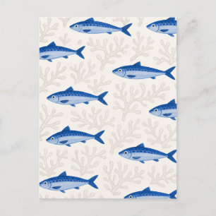 Kustvispatroon Blauwe Sardine-illustratie Briefkaart