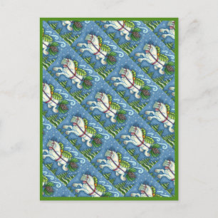 KUSTVLIEGTUIG CHRISTMAS PONY PULLING PINECONE SLEI BRIEFKAART