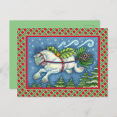 KUSTVLIEGTUIG CHRISTMAS PONY PULLING PINECONE SLEI BRIEFKAART (Voorkant / Achterkant)