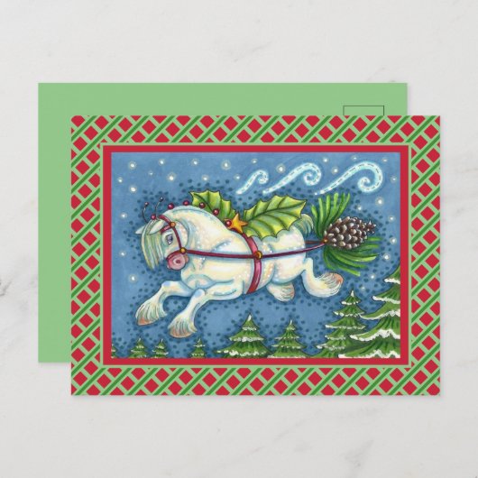KUSTVLIEGTUIG CHRISTMAS PONY PULLING PINECONE SLEI BRIEFKAART (Voorkant / Achterkant)