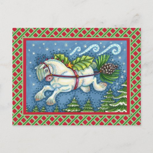 KUSTVLIEGTUIG CHRISTMAS PONY PULLING PINECONE SLEI BRIEFKAART (Voorkant)
