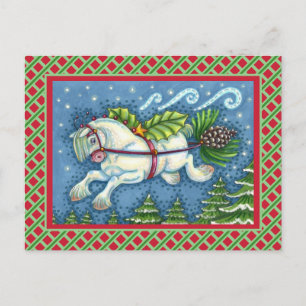 KUSTVLIEGTUIG CHRISTMAS PONY PULLING PINECONE SLEI BRIEFKAART
