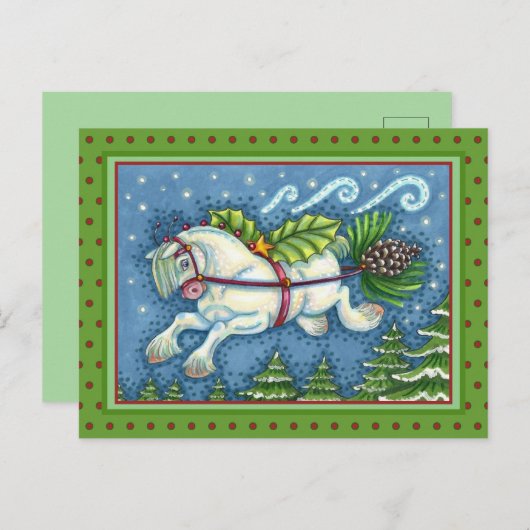 KUSTVLIEGTUIG CHRISTMAS PONY PULLING PINECONE SLEI BRIEFKAART (Voorkant / Achterkant)
