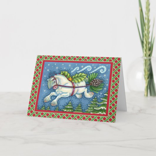 KUSTVLIEGTUIG CHRISTMAS PONY PULLING PINECONE SLEI FEESTDAGEN KAART (Voorkant)