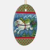 KUSTVLIEGTUIG CHRISTMAS PONY PULLING PINECONE SLEI KERAMISCH ORNAMENT (Rechts)