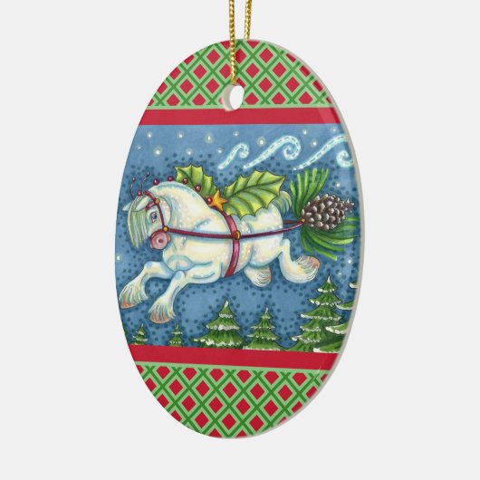 KUSTVLIEGTUIG CHRISTMAS PONY PULLING PINECONE SLEI KERAMISCH ORNAMENT (Links)