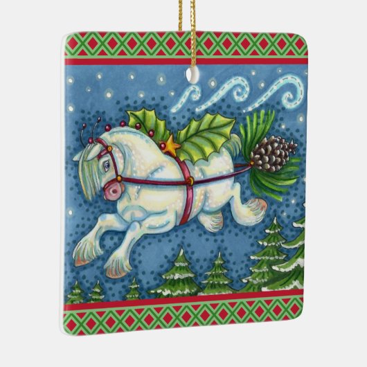KUSTVLIEGTUIG CHRISTMAS PONY PULLING PINECONE SLEI KERAMISCH ORNAMENT (Rechts)