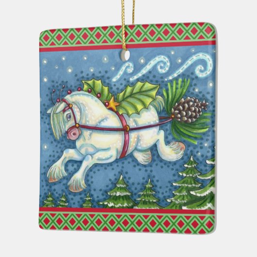KUSTVLIEGTUIG CHRISTMAS PONY PULLING PINECONE SLEI KERAMISCH ORNAMENT (Links)