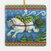 KUSTVLIEGTUIG CHRISTMAS PONY PULLING PINECONE SLEI KERAMISCH ORNAMENT (Voorkant)