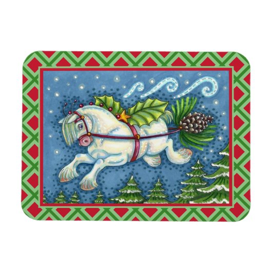 KUSTVLIEGTUIG CHRISTMAS PONY PULLING PINECONE SLEI MAGNEET (Horizontaal)