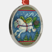 KUSTVLIEGTUIG CHRISTMAS PONY PULLING PINECONE SLEI METALEN ORNAMENT (Rechts)