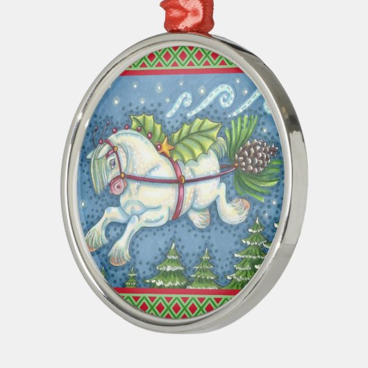 KUSTVLIEGTUIG CHRISTMAS PONY PULLING PINECONE SLEI METALEN ORNAMENT (Links)