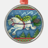 KUSTVLIEGTUIG CHRISTMAS PONY PULLING PINECONE SLEI METALEN ORNAMENT (Voorkant)