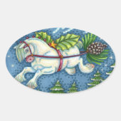 KUSTVLIEGTUIG CHRISTMAS PONY PULLING PINECONE SLEI OVALE STICKER (Voorkant)