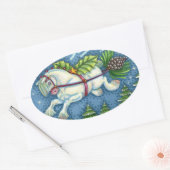 KUSTVLIEGTUIG CHRISTMAS PONY PULLING PINECONE SLEI OVALE STICKER (Envelop)