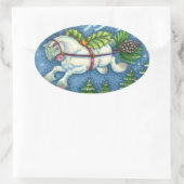 KUSTVLIEGTUIG CHRISTMAS PONY PULLING PINECONE SLEI OVALE STICKER (Tas)