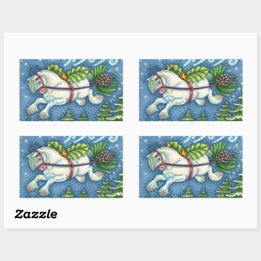 KUSTVLIEGTUIG CHRISTMAS PONY PULLING PINECONE SLEI RECHTHOEKIGE STICKER (Vel)