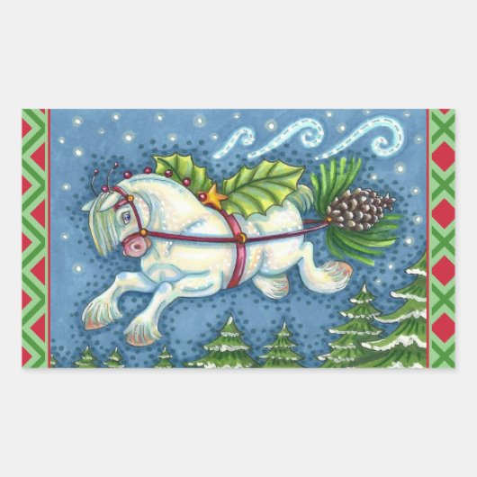 KUSTVLIEGTUIG CHRISTMAS PONY PULLING PINECONE SLEI RECHTHOEKIGE STICKER (Voorkant)