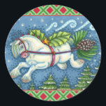 KUSTVLIEGTUIG CHRISTMAS PONY PULLING PINECONE SLEI RONDE STICKER<br><div class="desc">PERFECT FOR HORSE LOVERS AND WHIMSY FANS. WHIMSYNICKER HOLIDAY STICKERS * Aanpassen ... ..Zoek overeenkomende items met Susan Brack-Design</div>