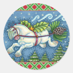 KUSTVLIEGTUIG CHRISTMAS PONY PULLING PINECONE SLEI RONDE STICKER