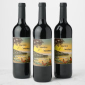 Kustvlinder Romantische kunst bruiloft Wijn Etiket (Flessen)