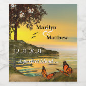 Kustvlinder Romantische kunst bruiloft Wijn Etiket (Enkel label)