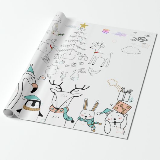 KUSTVORSTDIEREN BIJ CHRISTMAS Wrapping Paper Cadeaupapier (Uitgerold)