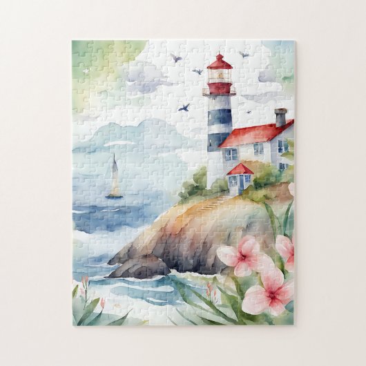 Kustvuurtoren Aquarel Legpuzzel (Verticaal)