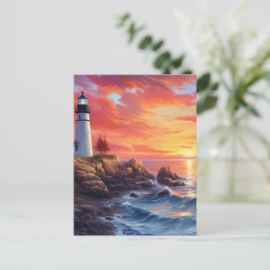 Kustvuurtoren bij Sunset Design Feestdagenkaart (Staand voorkant)
