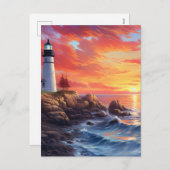 Kustvuurtoren bij Sunset Design Feestdagenkaart (Voorkant / Achterkant)