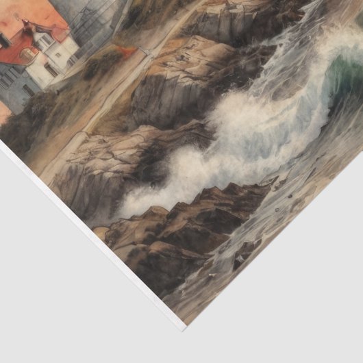 Kustvuurtoren bij zonsondergang - Decoupage - Tissuepapier (Detail)