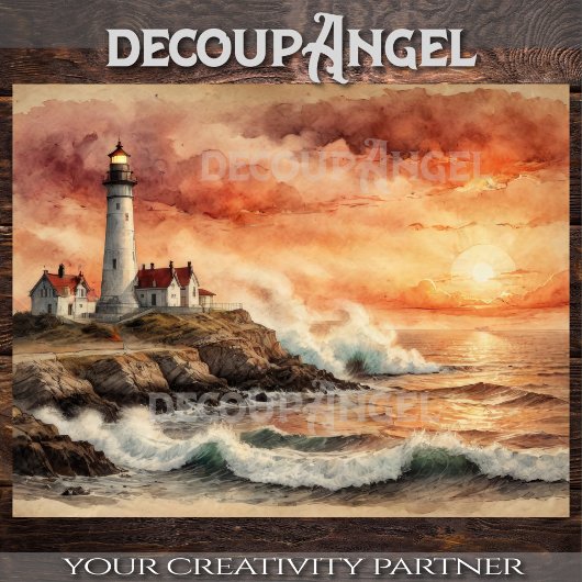 Kustvuurtoren bij zonsondergang - Decoupage - Tissuepapier