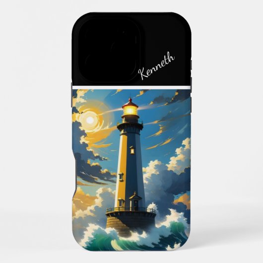 Kustvuurtoren bij zonsondergang iPhone hoesje (Achterkant)