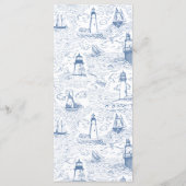 Kustvuurtoren Blauw Toile Bruiloft Menu (Achterkant)