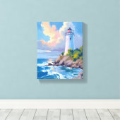 Kustvuurtoren | Blauwe Oceaangolven Zee Canvas Afdruk (Insitu (Houten vloer))